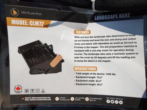Wolverine CLM72 Skid Steer Landscape Rake