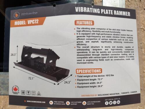 Wolverine VPC72 72" Skid Steer Vibrating Plate Rammer