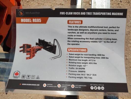 Wolverine RG05 Skid Steer Five-Claw Rock/Tree Transporting Machine