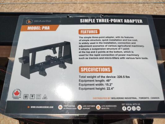 Wolverine PHA Skid Steer 3 Point Hitch Adapter