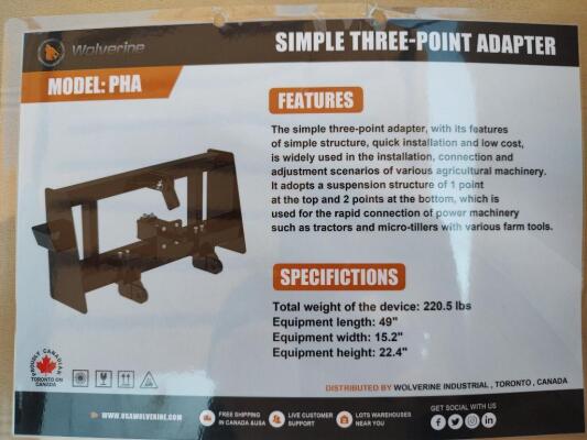 Wolverine PHA Skid Steer 3 Point Hitch Adapter