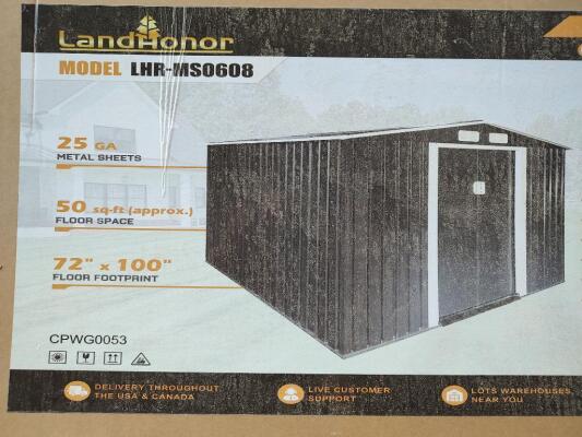 Landhonor LHR-MS0608 6ft x 8ft Galvanized Apex Roof Metal Shed
