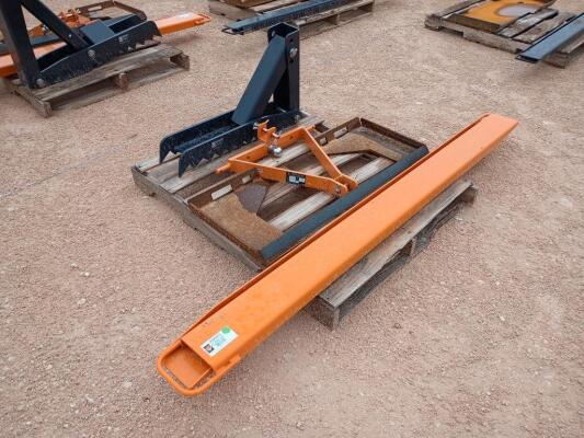 (1) Formed Skid Steer Cut Out Frame/Wolverine Quick Coupler 3-Point Hitch Attachment/(1 Set) 82'' Fork Extensions/Wolverine Manual Thumb Attachment