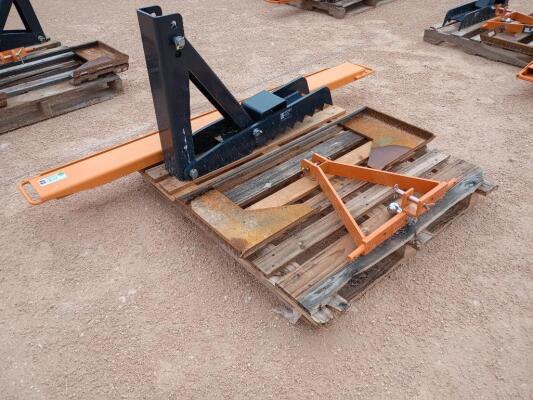 (1) Formed Skid Steer Cut Out Frame/Wolverine Quick Coupler 3-Point Hitch Attachment/(1 Set) 76'' Fork Extensions/Wolverine Manual Thumb Attachment