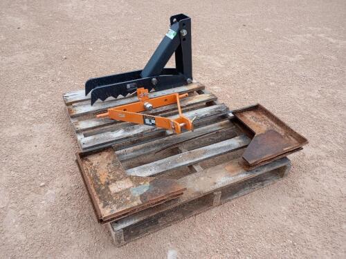 (2) Formed Skid Steer Cut Out Frames/Wolverine Quick Coupler 3-Point Hitch Attachment/Wolverine Manual Thumb Attachment
