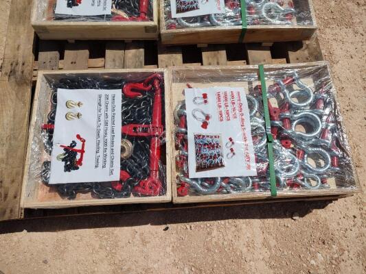 Ratchet Binders w/20ft Chains Set & (30) D Ring Shackles