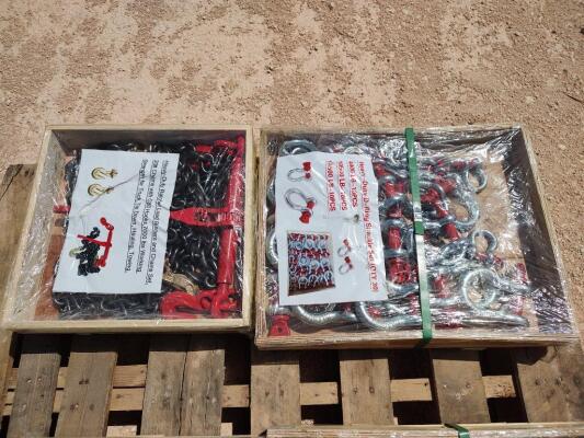 Ratchet Binders w/20ft Chains Set & (30) D Ring Shackles