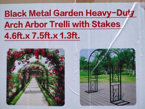 (2) Black Metal Garden Arches 4.6ft x 7.5ft x 1.3ft