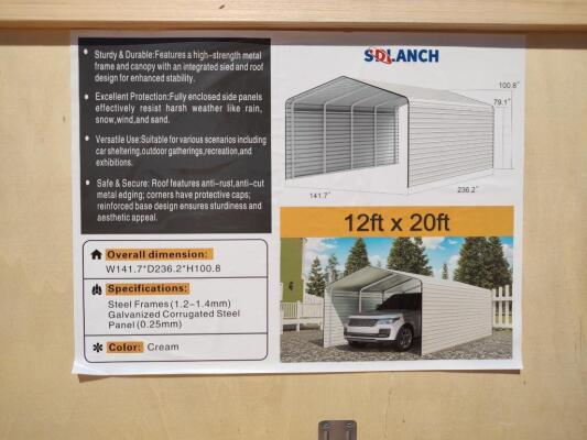 SD Lanch SDLC1220 12ft x 20ft Carport