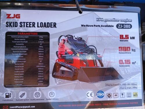2026 ZJG ZJ-380 Stand On Mini Skid Steer Loader