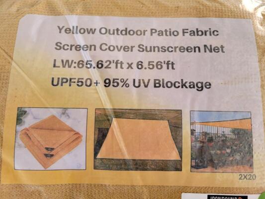 (2) Yellow Outdoor Patio Sunscreen Nets 65.62ft x 6.56ft