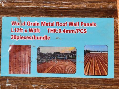 (30) Wood Grain Metal Roof/Wall Panels