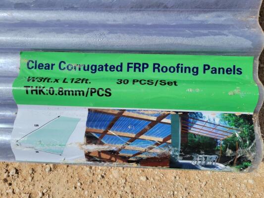 (30) Clear Corrugated FRP Roof Panels