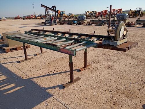(2) 10Ft Rolling Tables w/DeWalt Shop Saw