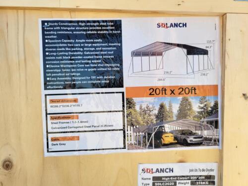 SD Lanch SDLC2020 High-End 20ft x 20ft Carport
