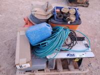 Pallet of miscellaneous items & blue hawk router table