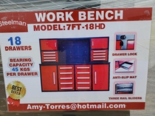 Unused Steelman 7ft Work Bench with 18 Drawers