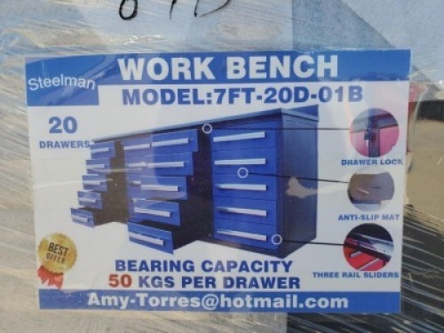 Unused Steelman 7ft Work Bench with 20 Drawers
