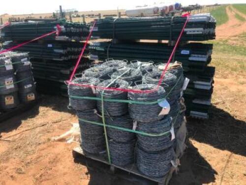 APPROX 1 1/2 MILES OF FENCING, 6FT HD T-POSTS, BARBED WIRE, CLIPS