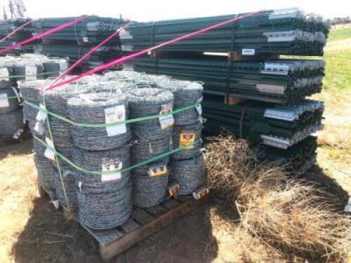 APPROX 1 1/2 MILES OF FENCING, 6FT HD T-POSTS, BARBED WIRE, CLIPS