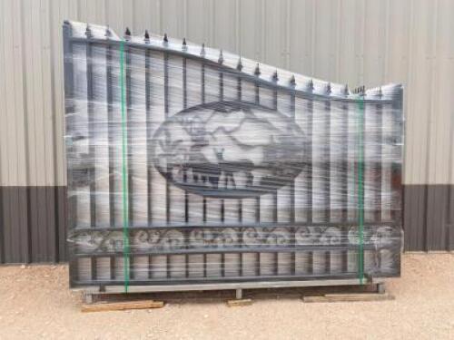 Unused Greatbear 20 Ft Bi-Parting Wrought Iron Gate with "DEER" Artwork.