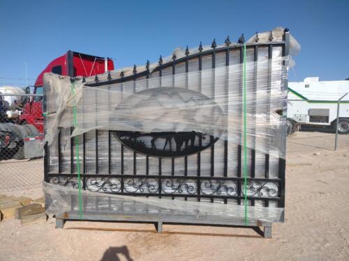 Unused Greatbear 20 Ft Bi-Parting Wrought Iron Gate with "DEER" Artwork.