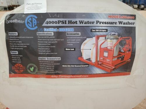 Unused Greatbear Blue Viper 4000PSI Hot Water Pressure Washer on Skid