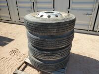 (4) Aluminum Truck Wheels w/Tires 11 R 22.5