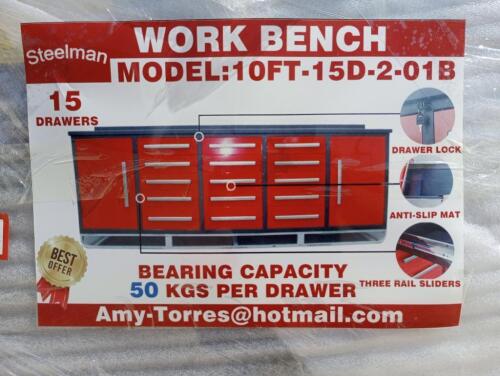 Unused Steelman 10FT Work Bench w/ 15 Drawers 2 Cabinets