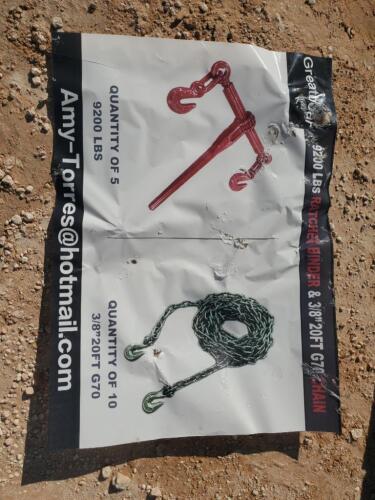 (5) Unused Greatbear Ratchet Binders and (10) 3/8'' 20ft Chains